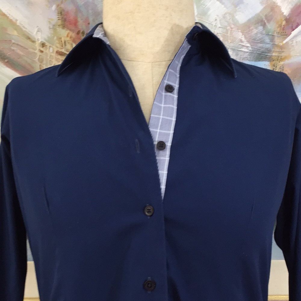 🌹From Collars To Cuffs Striped Trim Button Front Shirt Top - Picture 12 of 13